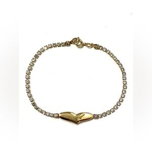 Vintage Speidel Gold Plated Rhinestone Heart Tennis Bracelet 7”